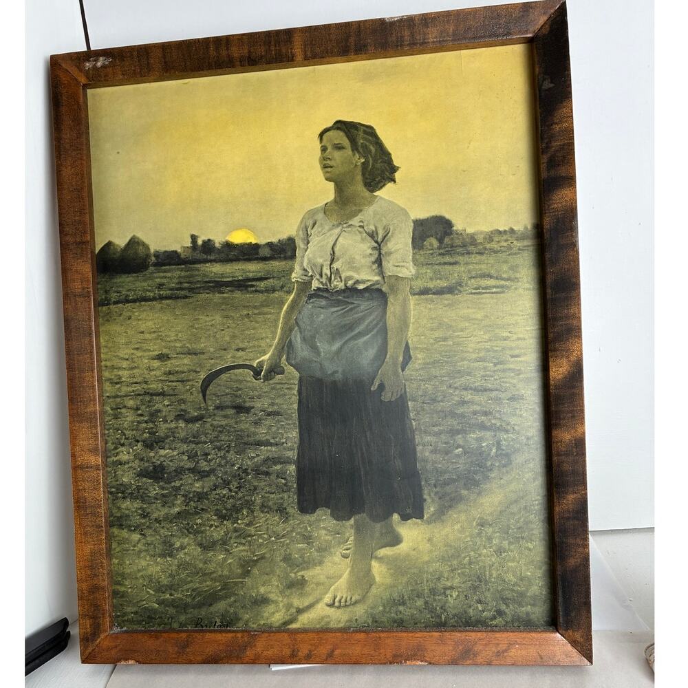 Art Song of the Lark Jules Breton Copy Original Frame Signed 22 x 17.5"